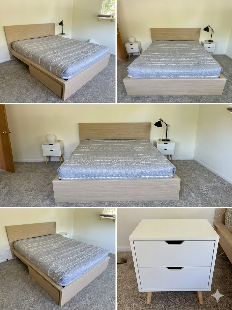 IKEA MALM Queen Storage Bed Frame – Oak Veneer – Excellent Condition