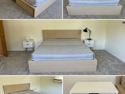 IKEA MALM Queen Storage Bed Frame – Oak Veneer – Excellent Condition