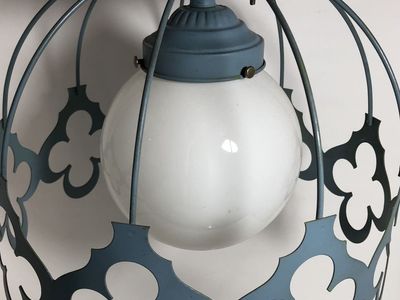 Vintage Ceiling Lamp Glass Globe & Metal Surround