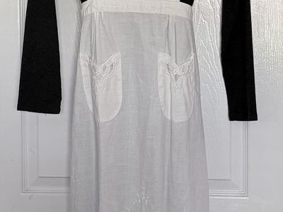 Eddie Bauer Black Long Sleeve Maxi Dress with White Lace Apron Vintage Style Size M