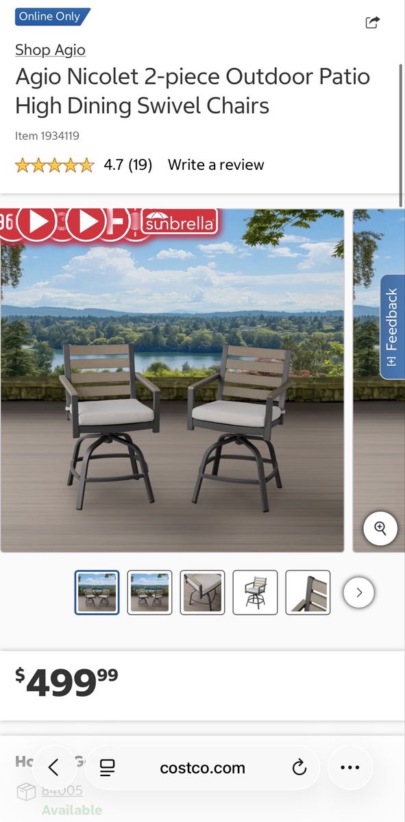 (6) NEW COSTCO OUTDOOR PATIO SWIVEL COUNTER HEIGHT DINING CHAIRS