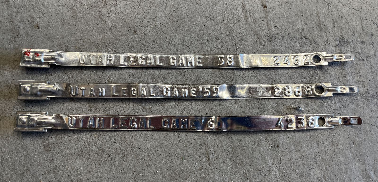 Vintage Utah Legal Game Metal Tags 1958 1959 1960 Set of 3