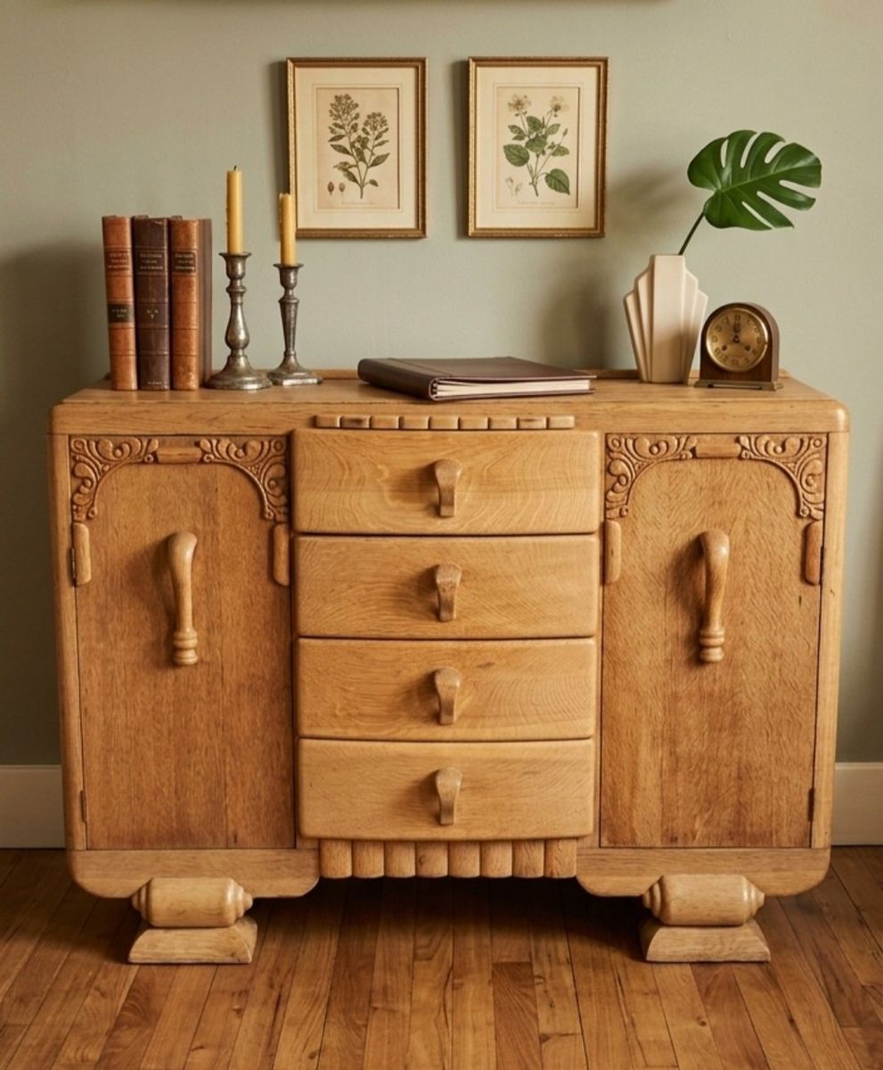 Original 1930s Art Deco English Oak Sideboard