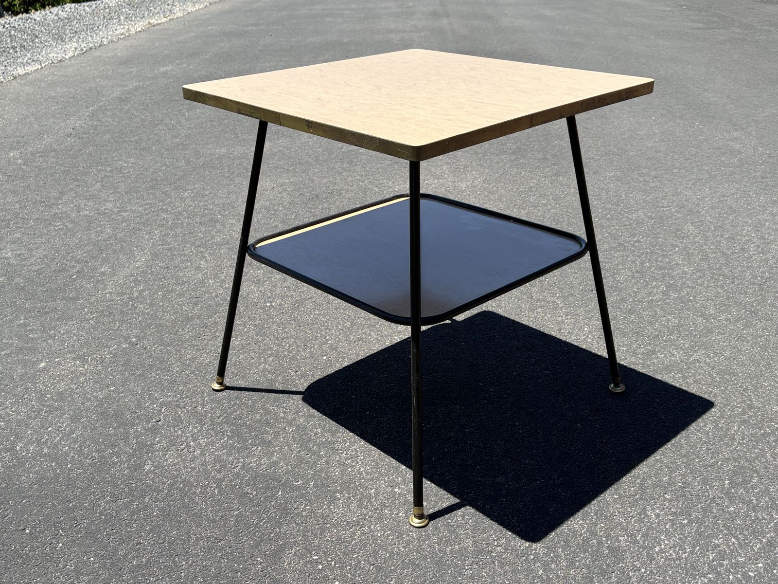 Great vintage Mid Century Modern side table. Dual tiered lots of storage/display space  great condition  MCM.