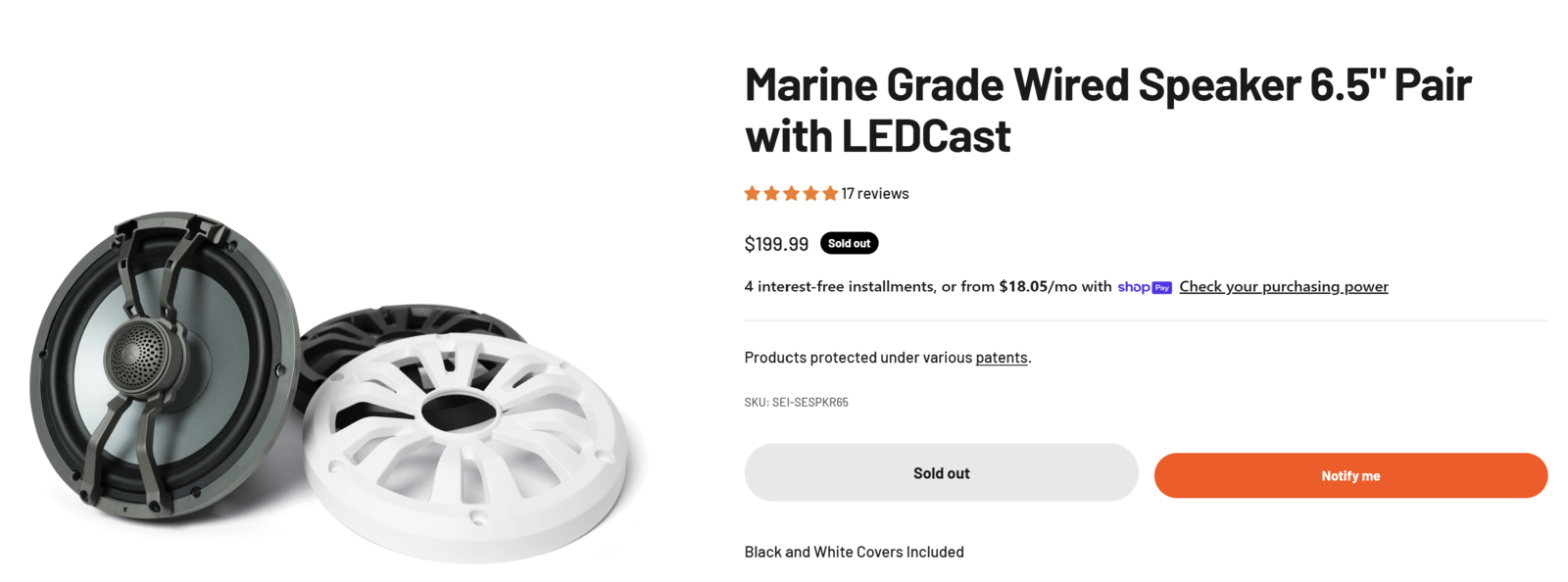 Sound Extreme Marine Grade Wired Speaker 6.5" Pair with LEDCast