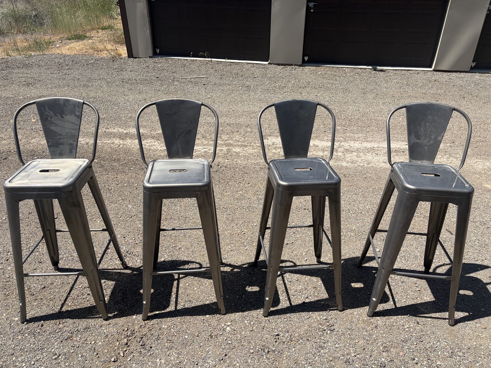 Set of 4 Gray Metal Bar Stools