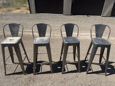 Set of 4 Gray Metal Bar Stools