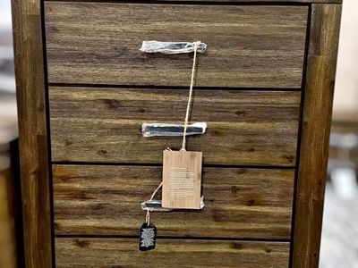 SOLID ACACIA WOOD CHEST – TALL 5-DRAWER – RUSTIC LUXURY