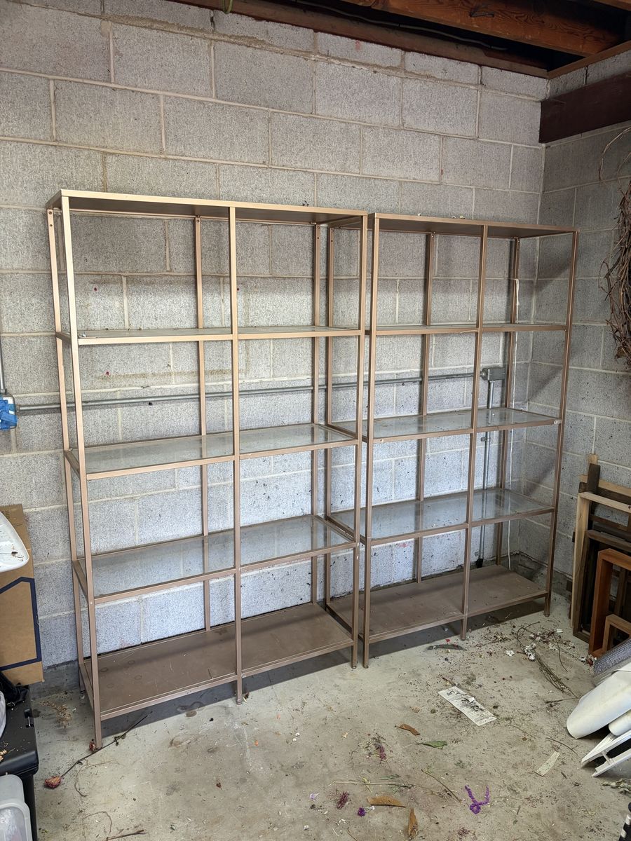Glass and metal bookcases