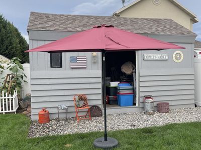 9’ Burgundy Patio Umbrella with Stand