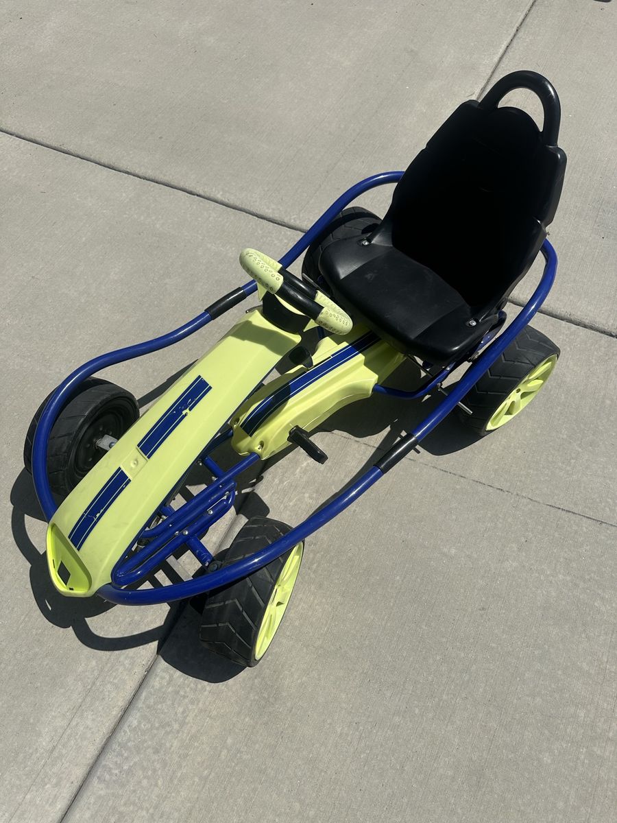 Neon Yellow & Blue Pedal Go-Kart - Kids Ride-On Toy with Adjustable Seat