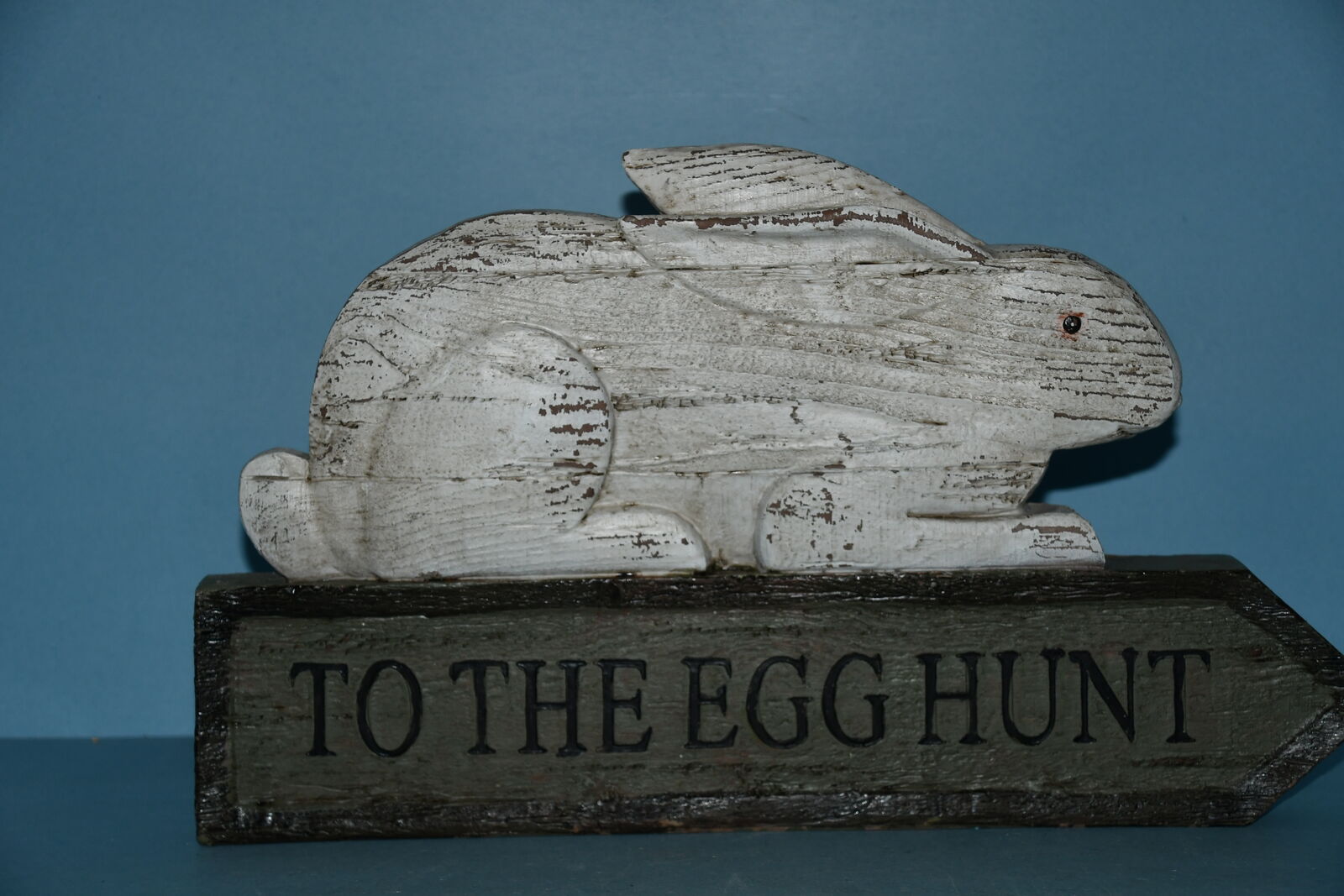 EASTER "TO THE EGG HUNT" BUNNY RABBIT DECOR ITEM ~ 9" x 15" ~ HEAVY ~ DISTRESSED LOOK ~ $5