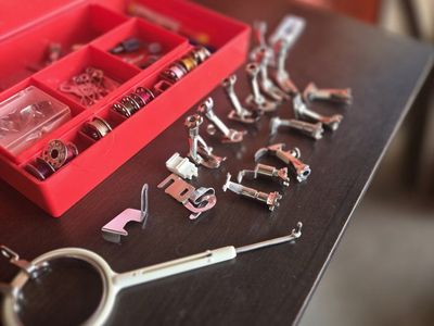 Bernina Sewing Machine Presser Feet & Accessories Kit - Red Case, for Vintage Machines