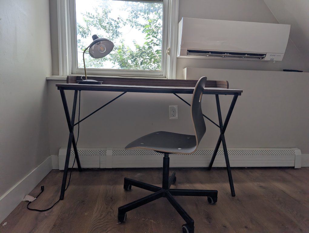 Industrial-Style Wood & Metal Desk with Office Chair and Task Lamp - Used