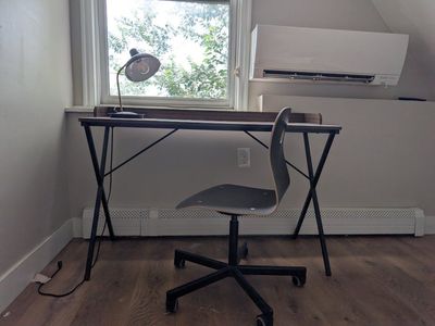 Industrial-Style Wood & Metal Desk with Office Chair and Task Lamp - Used