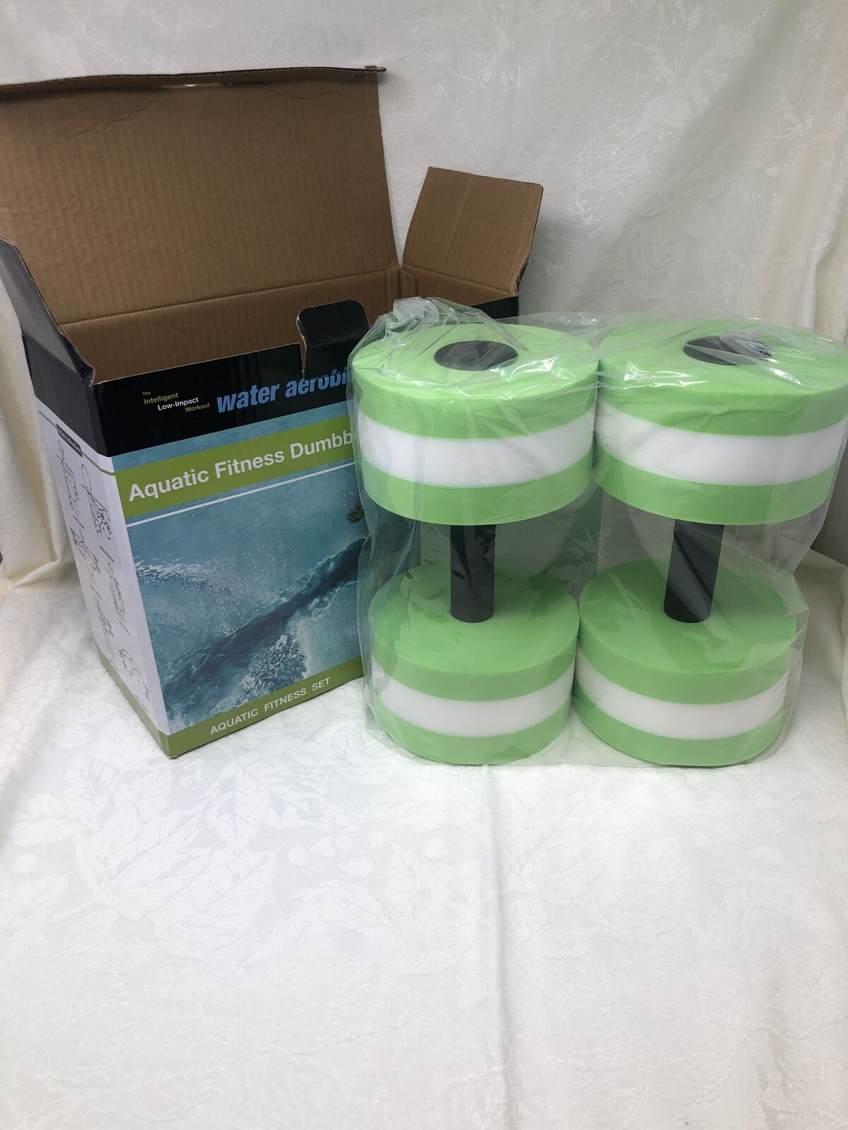 Aquatic Fitness Dumbbells – Water Aerobics Resistance Weights (Set of 2) – Green & White