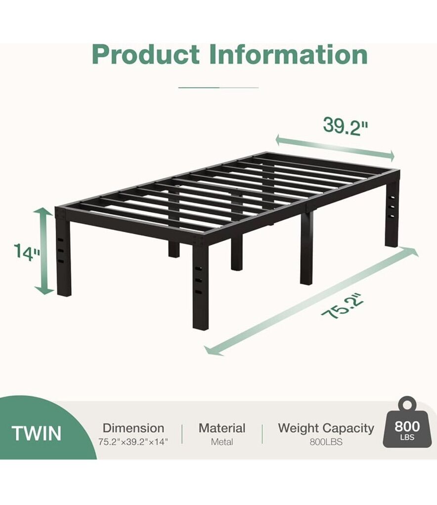 Novilla Twin Bed Frame – 14” Metal Platform *NEW*