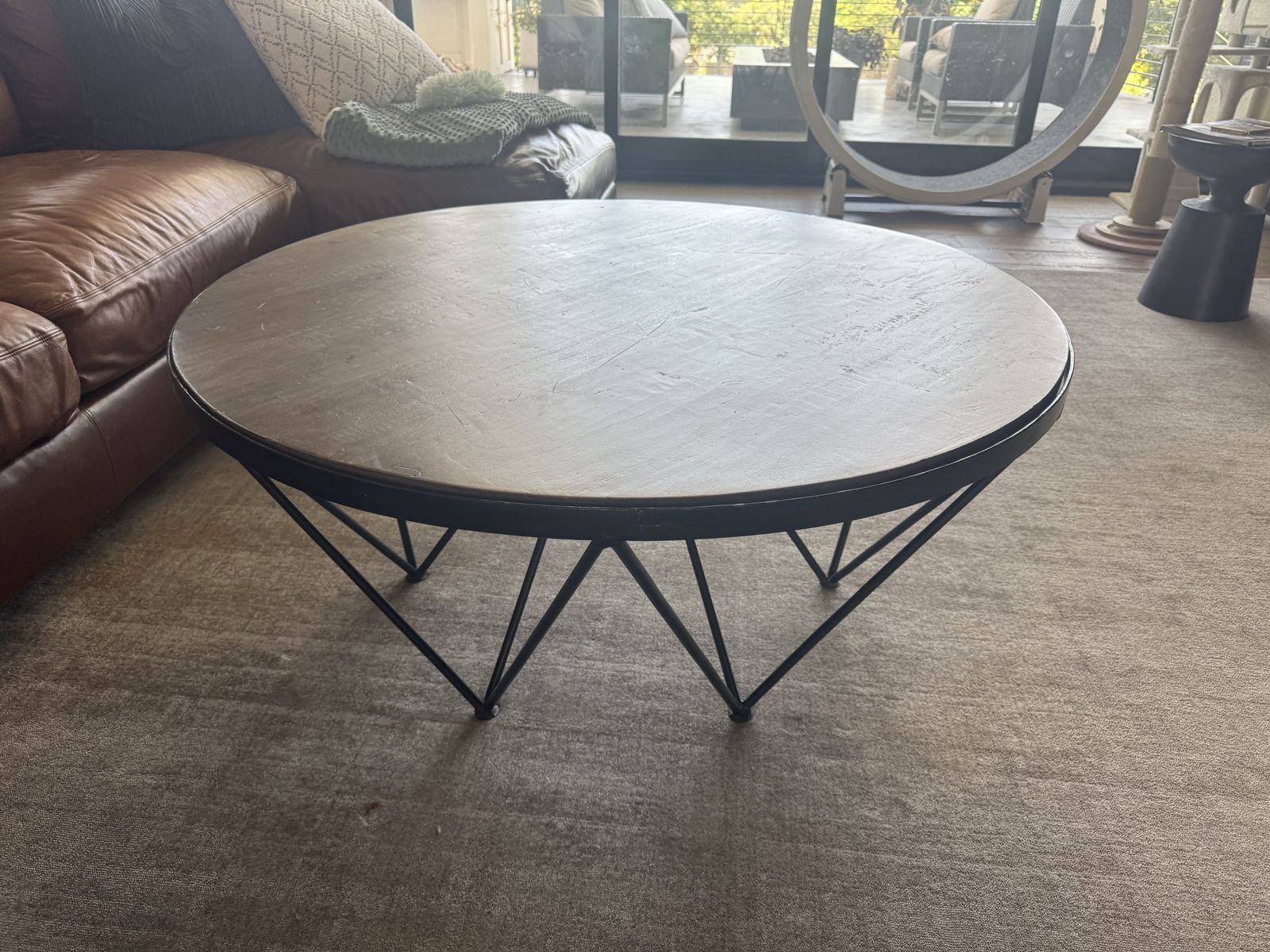 Round Wood and Metal Coffee Table - Mid-Century Modern Industrial Style