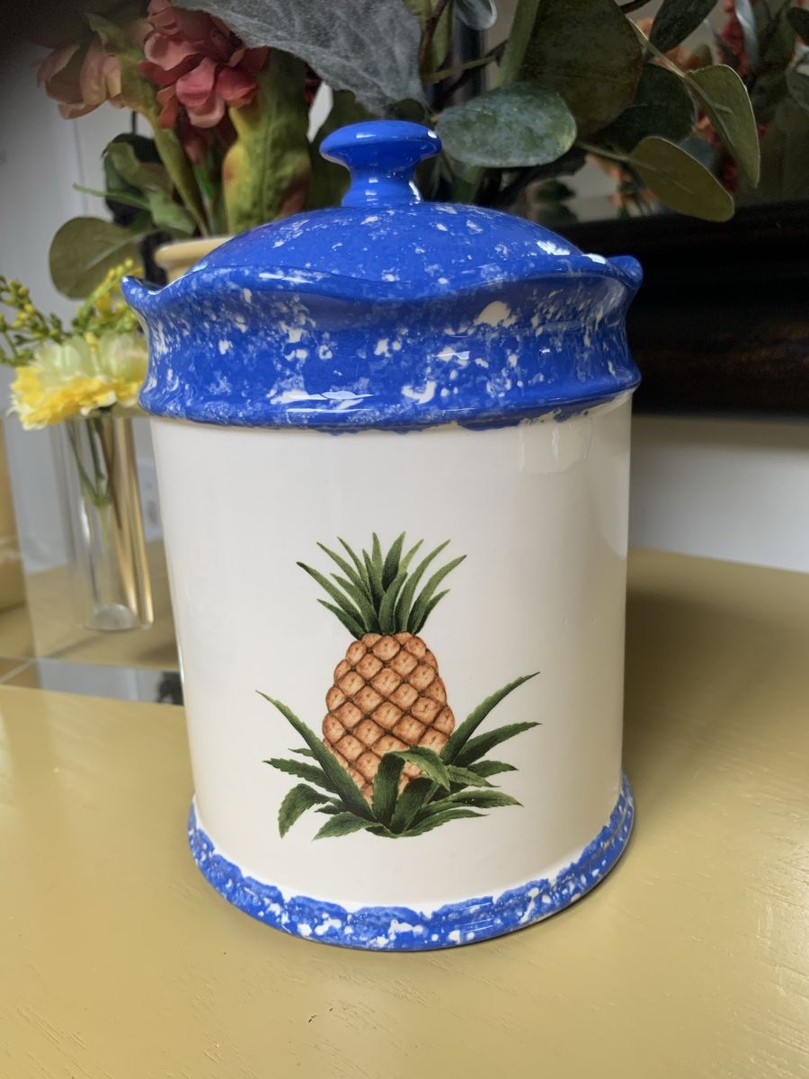 Decorative Pineapple and Blue Glaze Canister