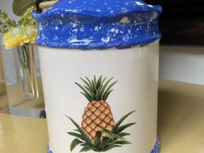 Decorative Pineapple and Blue Glaze Canister