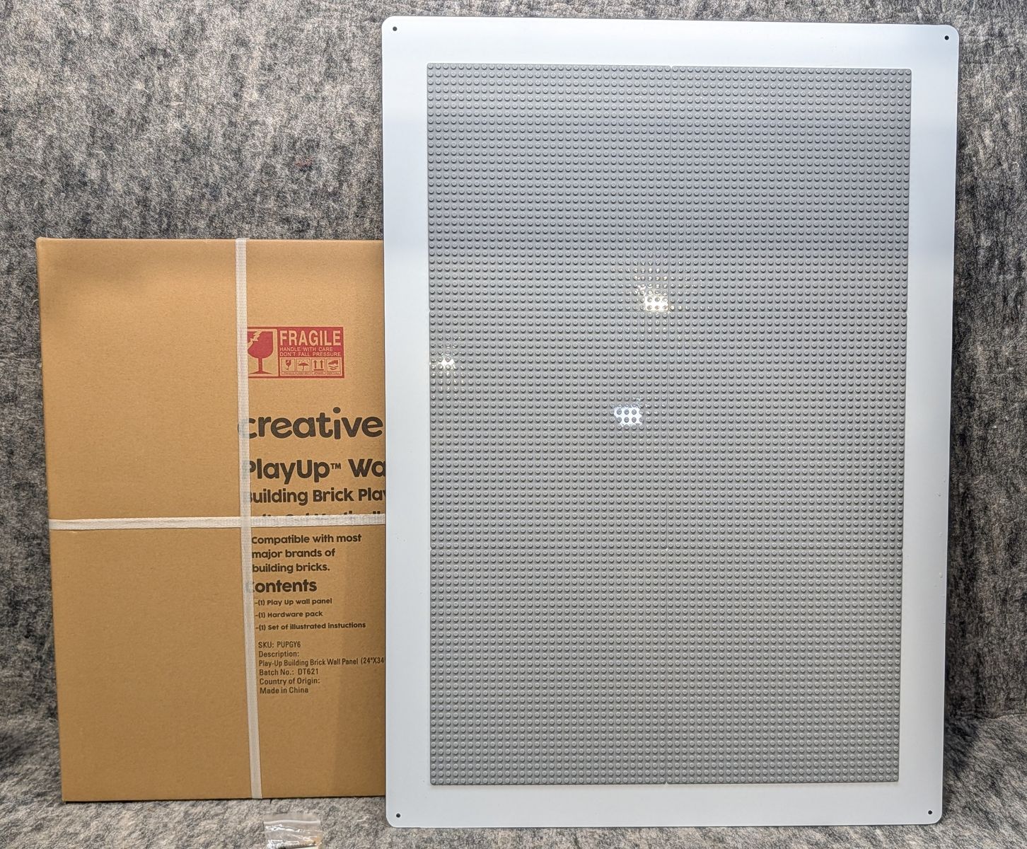 Lego Compatible Large Gray 24"x34" Activity Brick Wall Panel (Creative QT)