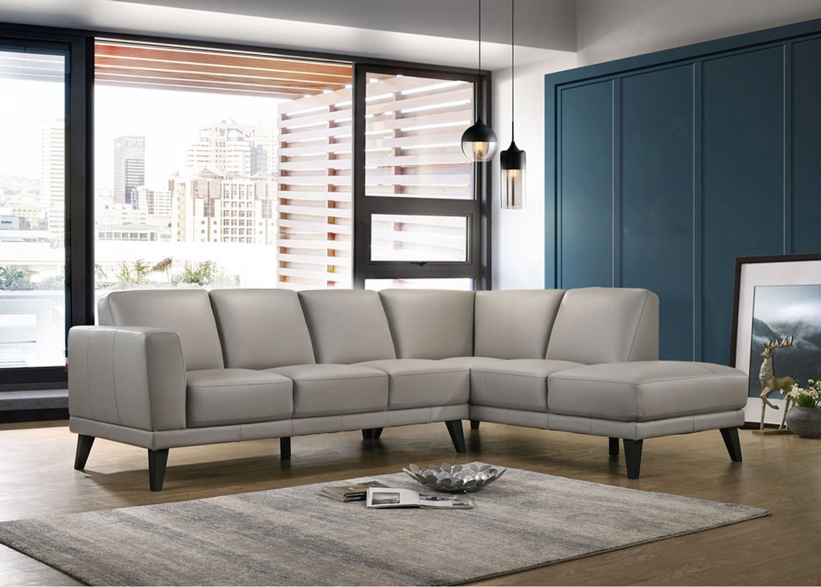 BRAND NEW! Top Grain Leather Grey Sofa Chaise