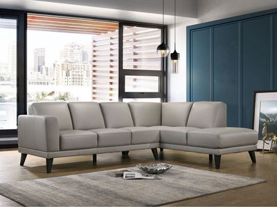 BRAND NEW! Top Grain Leather Grey Sofa Chaise