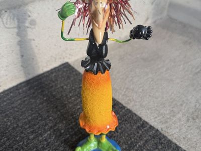 Whimsical Halloween Witch Figurine with Tinsel Hair and Spider Accent - Approx 10 Inches