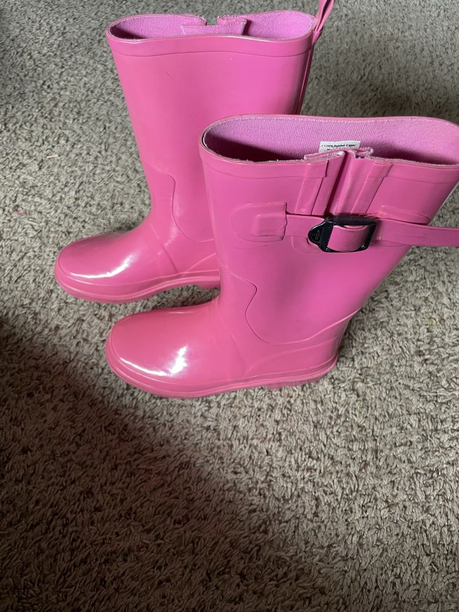 Explorers Pink Rain Boots Kids' Size 1 Durable Waterproof Rubber Wellies
