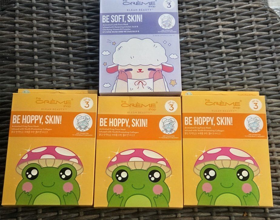 The Crème Shop Animated Face Masks Lot - Be Hoppy Skin Frog & Be Soft Skin Lamb- 12 facemasks 