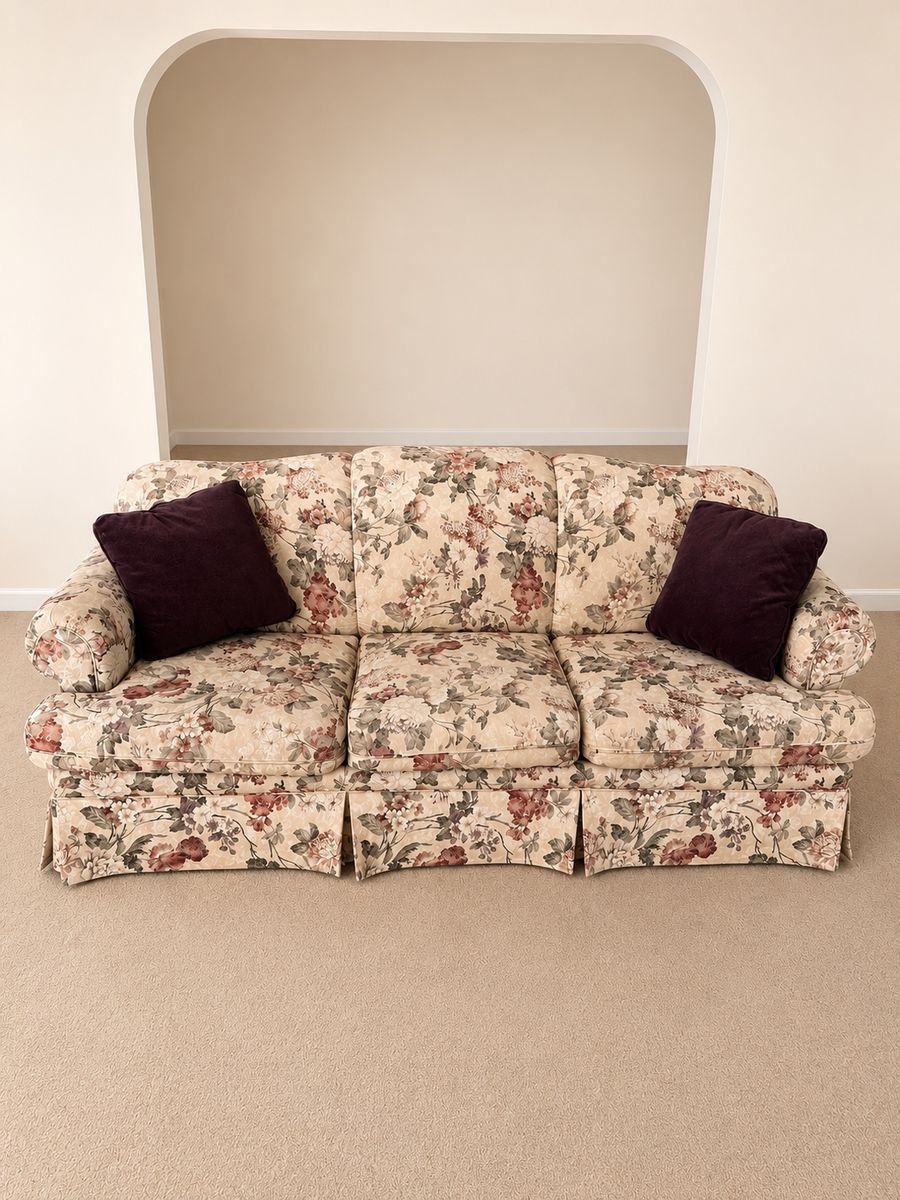 Vintage Floral Sofa & Matching Oversized Chair Set