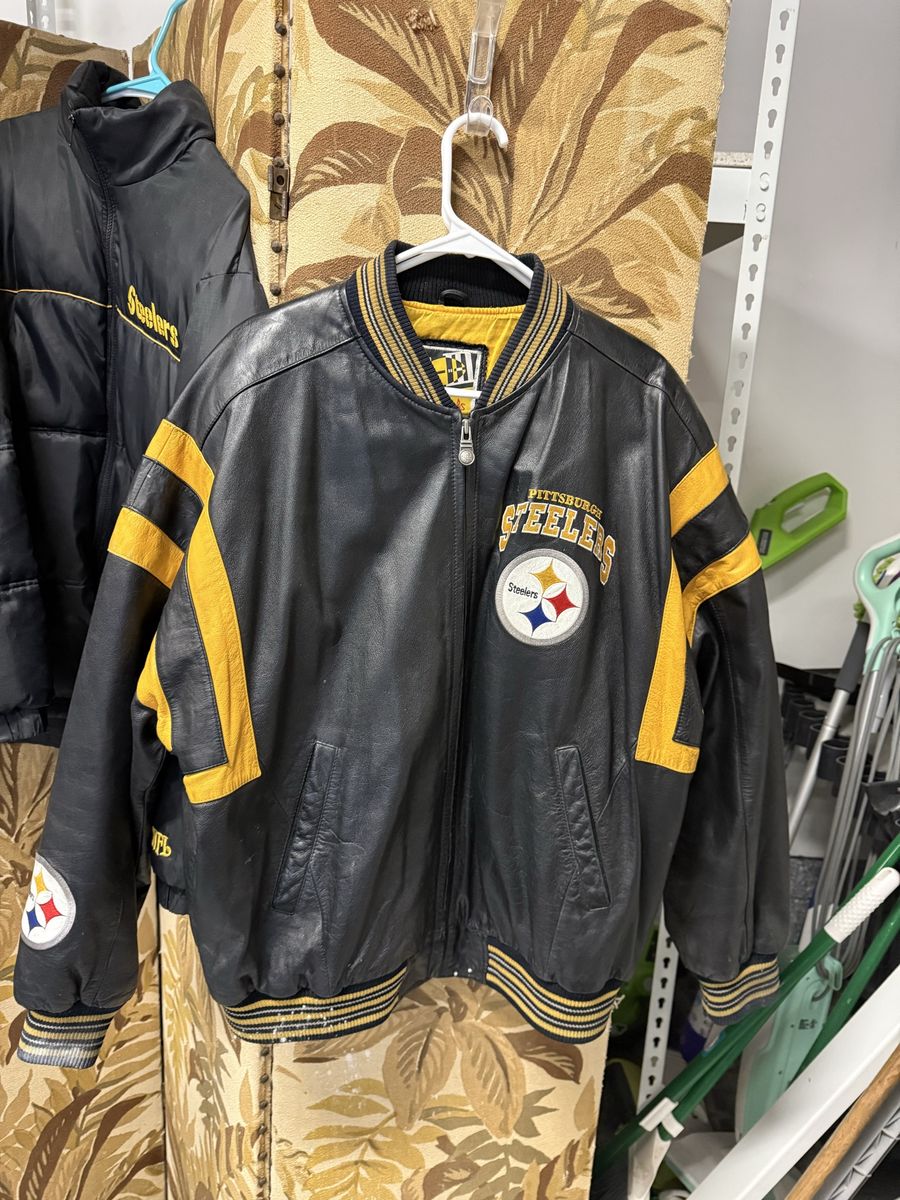 NFL Pittsburgh Steelers Leather Jacket Men's XL Black/Yellow Bomber Style