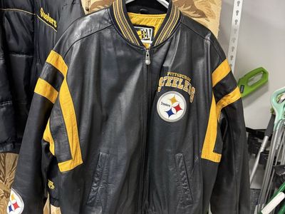 NFL Pittsburgh Steelers Leather Jacket Men's XL Black/Yellow Bomber Style