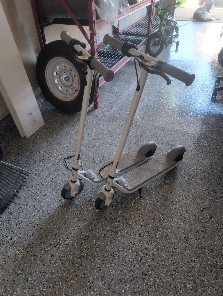 Pair of Segway Ninebot Electric Kick Scooters - White/Gray, Excellent Condition