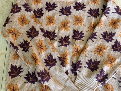 Women's Autumn Leaf Knit Crewneck Sweater tan Size XL