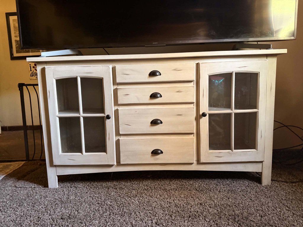 TV Cream Stand With Shelving