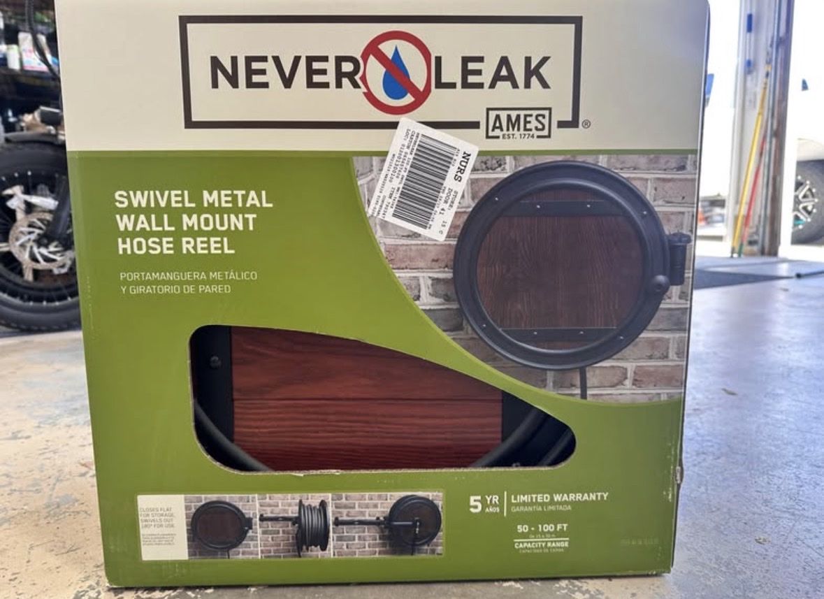 Ames NeverLeak Swivel Metal Wall Mount Hose Reel (50-100 ft Capacity)