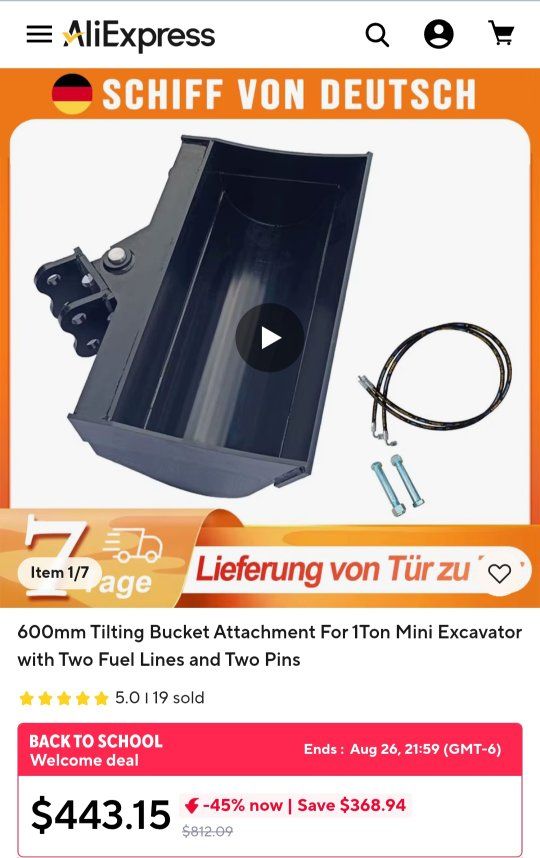 Tilting Bucket Attachment For 1Ton Mini Excavator