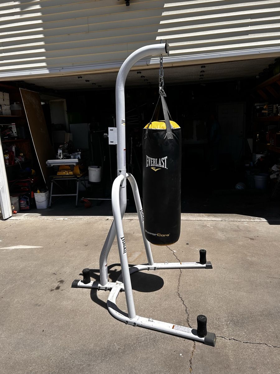 Boxing bag stand and gloves