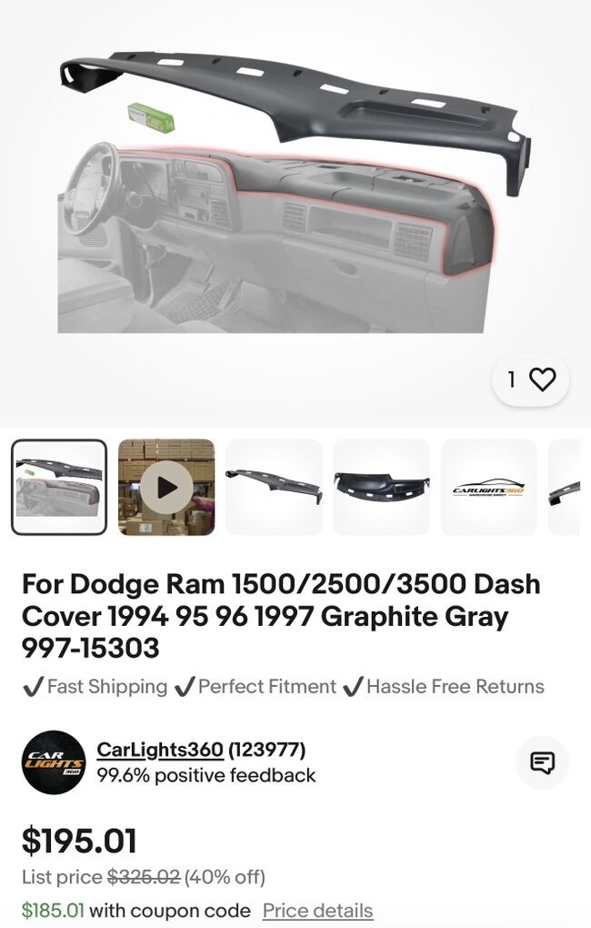 For Dodge Ram 1500/2500/3500 Dash Cover 94-97