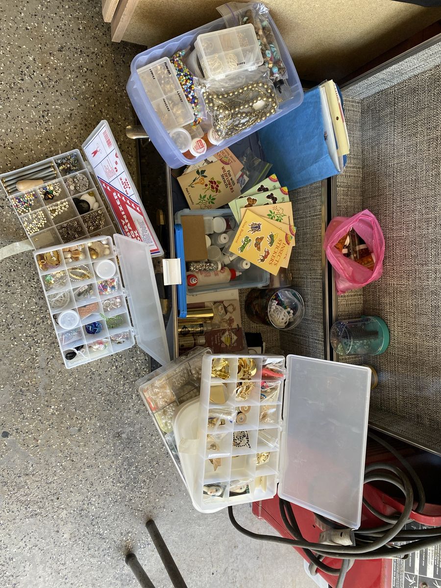 Large Craft Lot: Beads, Jewelry Findings, Adornments & Supplies - Mixed Materials & Styles