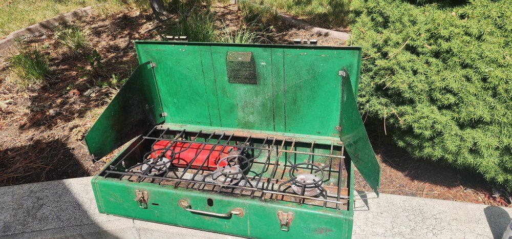Vintage Coleman Green Three-Burner  Camp Stove