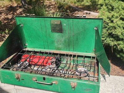 Vintage Coleman Green Three-Burner Camp Stove