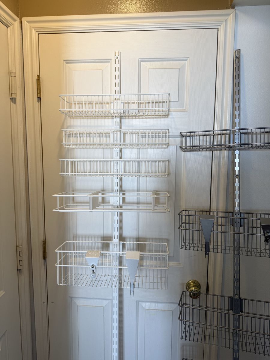 Adjustable Over-The-Door Wire Storage Shelving Rack Systems (White & Silver)