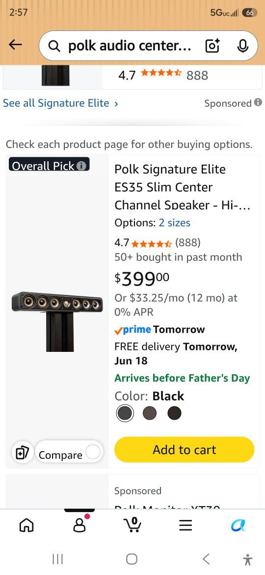 Polk Signature Elite ES35 Slim Center Channel Speaker
