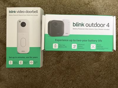 New Blink Video Doorbell & Outdoor 4 Camera Security System - Battery Powered, 2-Year Battery Life