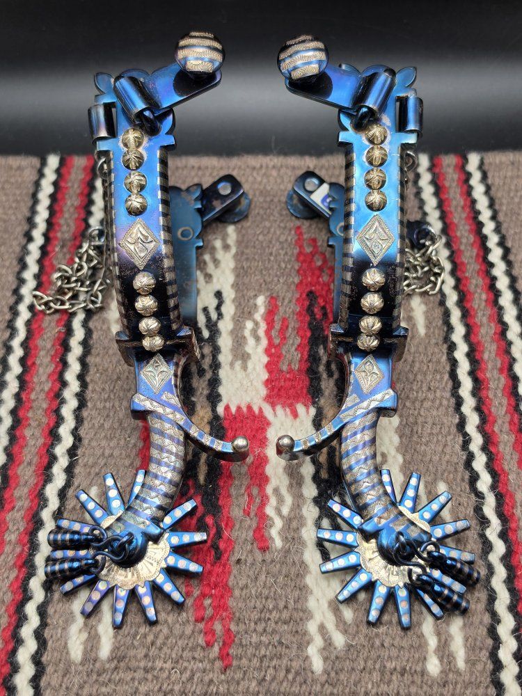 Vintage Sterling Inlay E. Garcia California Style Blued Spurs