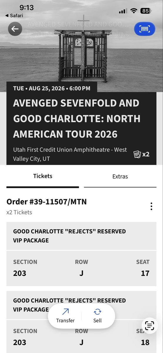 2 VIP Avenged Sevenfold & Good Charlotte Tickets - West Valley City, UT - Aug 25, 2026