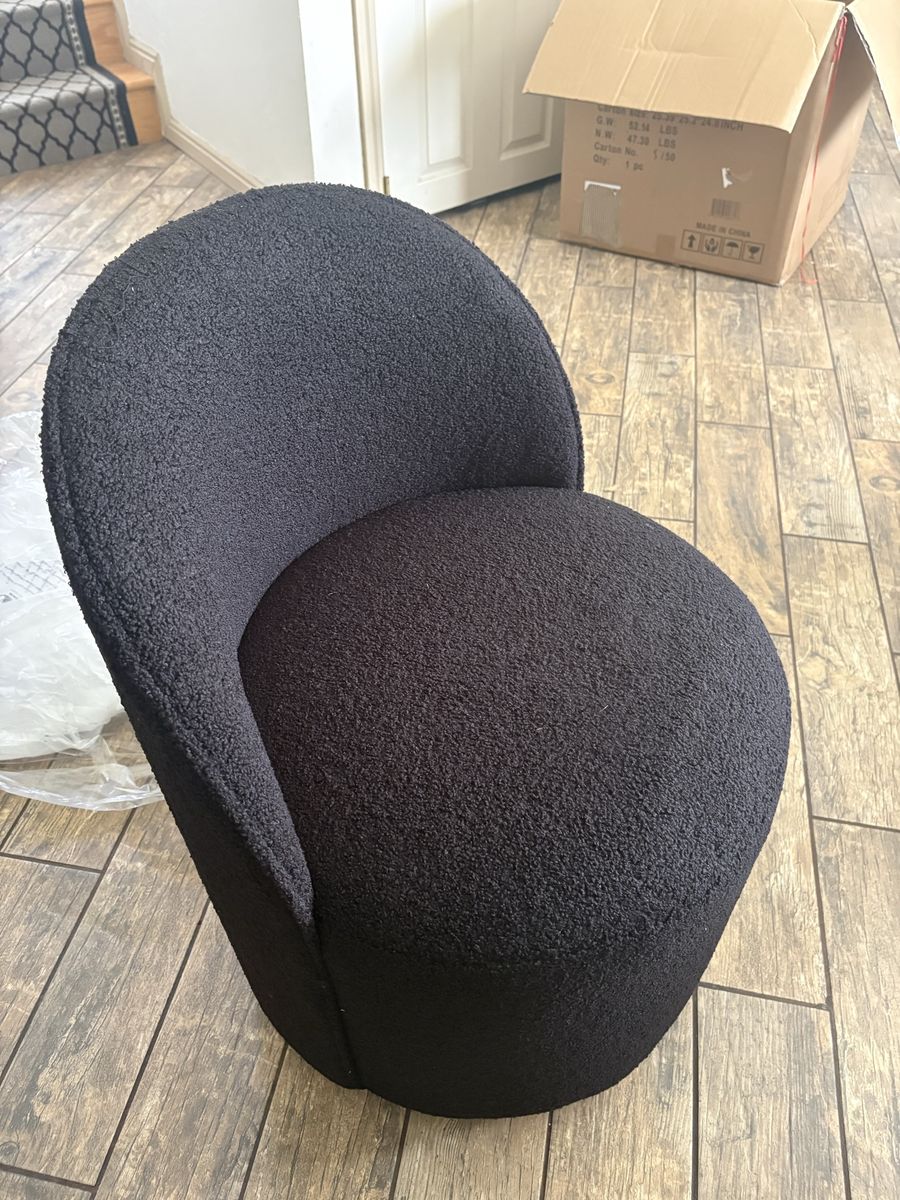 Modern Black swivel Bouclé Barrel Accent Chair
