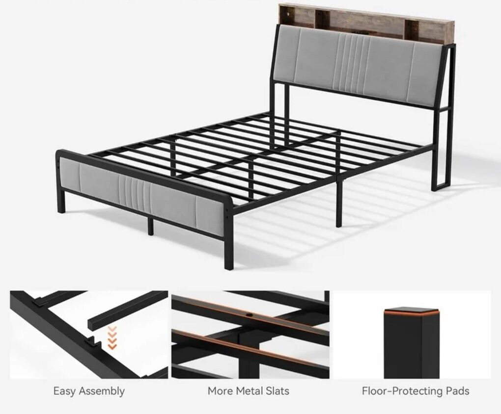 Size Bed Frame with Headboard, Platform Metal NEW